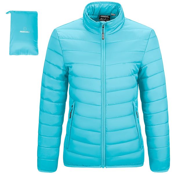 Outdoor Ventures Women's Packable Full-Zip Short Puffer Jacket Insulated Quilted Warm Lightweight Winter Coat