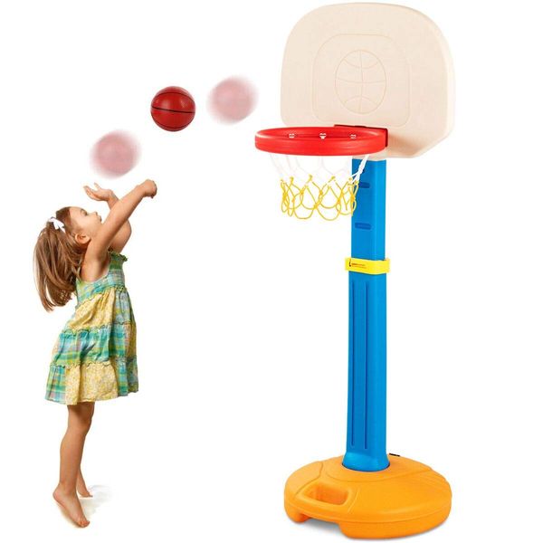 HONEY JOY Kids Basketball Hoop, Indoor Outdoor Mini Basketball Goal Toy Stand, 5 Adjustable Heights from 47''- 63'', Sand Water-Filled Base, Play Game Preschool Birthday Gift for Toddler Boys Girls