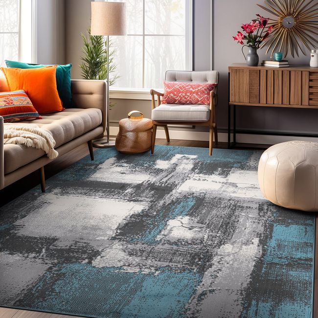Rugshop Area Rug Contemporary Abstract Stain Resistant Rugs for Living Room 8X10