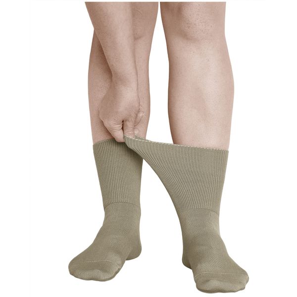 vitsocks Women's Extra Wide Loose Fitting Diabetic Socks (3 PAIRS) Swollen Feet Ankle Leg, beige, 3-5.5