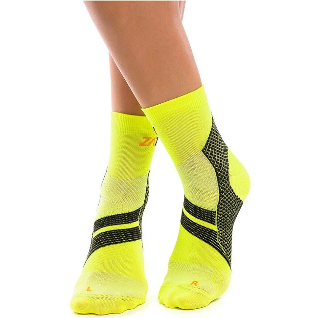 ZaTech Plantar Fasciitis Sock, Compression Socks (Electric Yellow/Black, Large)