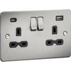 13A 2G SP Switched Socket with Dual USB A+C (5V DC 4.0A shared) - Brushed Chrome with Black Insert