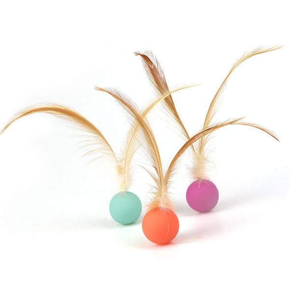 YANCAIYUNL 3 Pcs Cat Toy Balls Bite Resistant Cat Toys Bouncy Balls with Feathers High Rebound Pet Interactive Kitten Toys for Cats Indoor and Outdoor Play Interaction