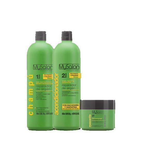 Mysalon Professional Argan and Keratine Repairing Shampoo, Conditioner and Mask