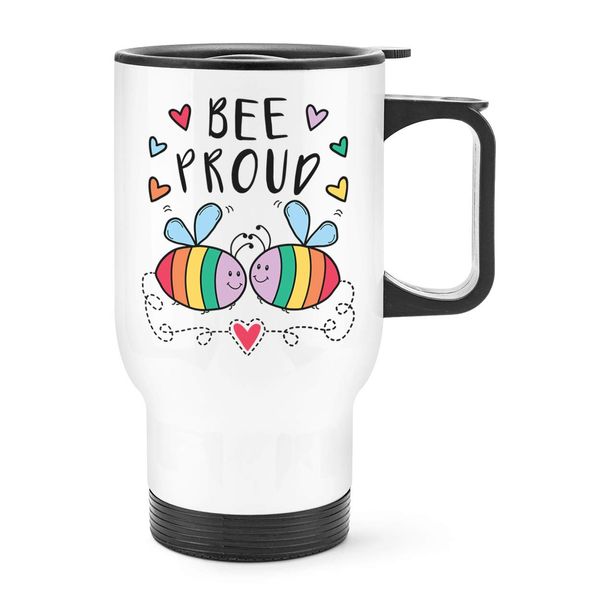 Rainbow Bee Proud LGBT Travel Mug Cup with Handle
