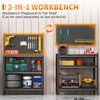 Garage Workbench Tool Storage Shelves w/Pegboard Metal Work Bench With 4 Wheels