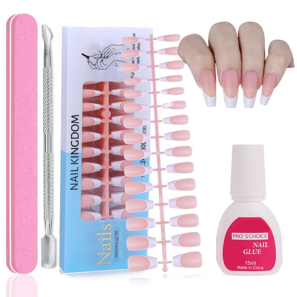 Maggidea False Nails Kit, 240Pcs Strong French Press On Nails for Extensions, Long Coffin Matte False Nails With Glue Acrylic Fake Nails 15 Sizes White Tip Manicure Accessories (192-02)