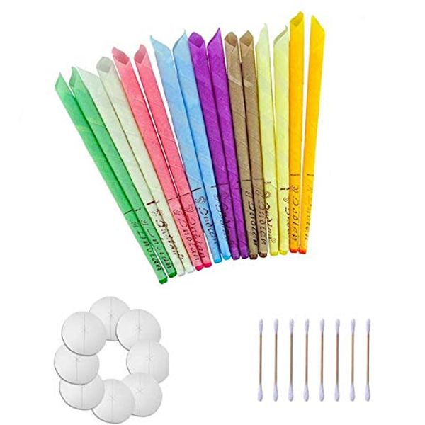 100% Natural Ear Candles Beeswax Candling Cones, Fragrance Organic Plant Material Hollow Cone Candles for 16 Pcs(8 Colors) with 8 Protective Disks