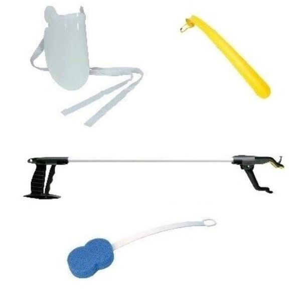 Easy Reach KIT - Includes 32" Deluxe Grabber, Sock Puller, Shoe Horn and Bath Sponge. Ideal for Hip Replacement Recovery.