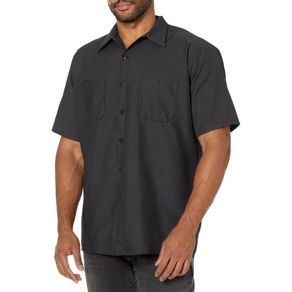 Red Kap Men's Standard Industrial Work Shirt, Regular Fit, Short Sleeve, Black, X-Large