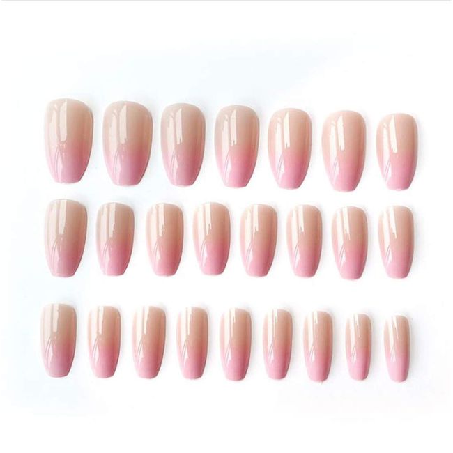 BABALAL Medium Press on Nails Gradient Pink Acrylic Fake Nails Cute Stick on Nails Ballerina False Tips Manicure with Design for Women and Girls