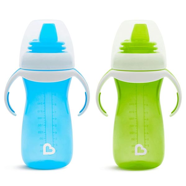 Munchkin Gentle Transition Baby Cup, Babies & Toddler Sippy Cups with Handles & Lids, BPA Free Non Spill Cup, Dishwasher Safe, Leakproof Silicone Childrens Cups for 4+ Months - 10oz/296ml, 2 Pack