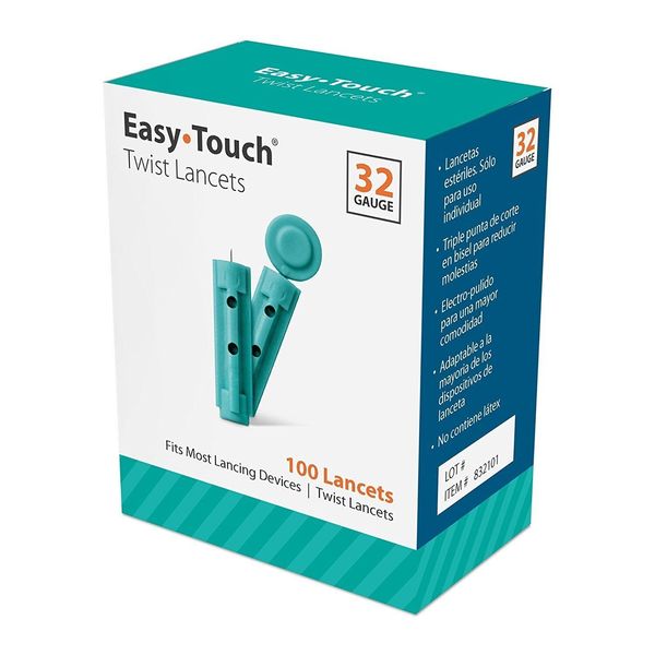 Easy Touch Twist Lancets 32 Gauge Triple Bevel Cut Long Tapered Latex Free 100ct