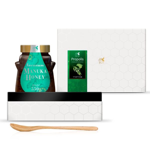 [Premium Brand TCN] Manuka Honey Gift F Set MGO550 (16.9 oz (500 g) x 1, Propolis 1.1 fl oz (30 ml) x 1, Spoon, Gift Box Included