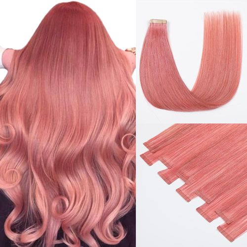 HotLulana Tape Extensions Real Hair Pink Skin Weft Extensions Real Hair 100% Coloured Soft Natural Real Hair Extensions Tape Ins Straight Invisible Tape Extensions 10 Pieces 25 g 20 Inches / 50 cm