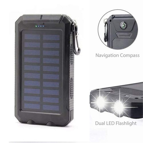 BoxWave Power Bank Compatible with Sangean H205D - Solar Rejuva PowerPack (10000mAh), Solar Powered Backup Power Bank 10000mAh - Jet Black