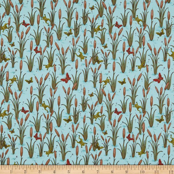 FreeSpirit Cat Tales Cat Tails Aquifer, Quilting Fabric by the Yard