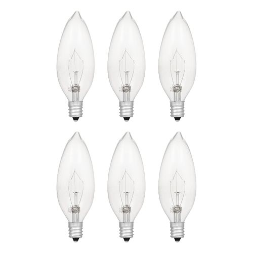 SYLVANIA Incandescent Double Life Light Bulb, B10, 25W, Candelabra Base, 175 Lumens, 2850K, Clear, Soft White - 6 Count (Pack of 1) (18748)