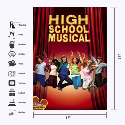 JMING High School Musical Themed Party Background 5x7ft Vinyl High School Musical Photography Backdrop for Birthday Decorations Dance and Sing Party Banner Video Studio Props Picture Shooting