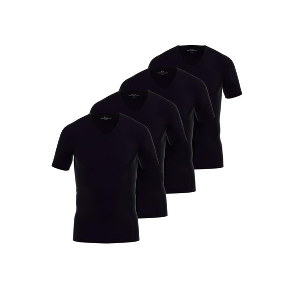 Götzburg 4er Pack Herren Kurzarm Business Unterhemd mit V-Ausschnitt (DE/NL/SE/PL, Alphanumerisch, L, Regular, Regular, schwarz-dunkel-Uni)