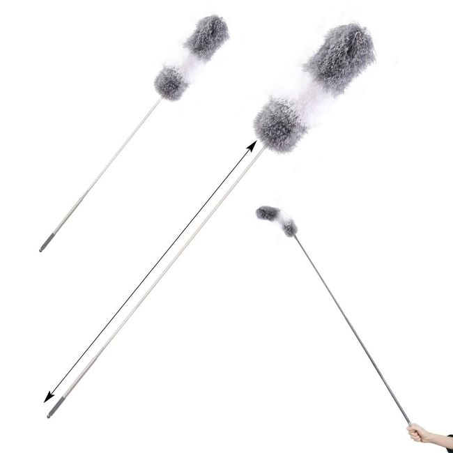 Cleanhome Duster Handy Mop Telescopic High Cleaning Up to 98.4 inches (250 cm) Can Be Hand Washed, Bendable, Suitable for Ceilings, Cars, Homes, Blinds, Air Conditioners (White)