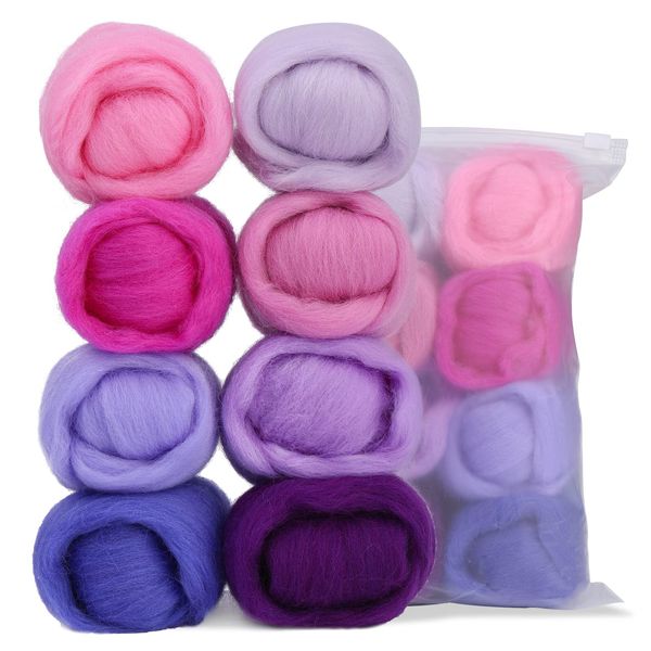 Namner Needle Felting Wool, 2.82 oz/80 g Felting Wool of 8 Colours, Wool Roving, Needle Felting Supplies, Needle Felting Kit, Wool Felting Supplies for Beginner, DIY Wool Crafts, Iced Grapes