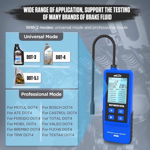 Brake Fluid Tester Digital Automotive Moisture Boiling Point Detector for DOT3,DOT4,DOT5.1 Brake Fluid with 2.8" Display, Audible Alarm, High-Precision Probe B10