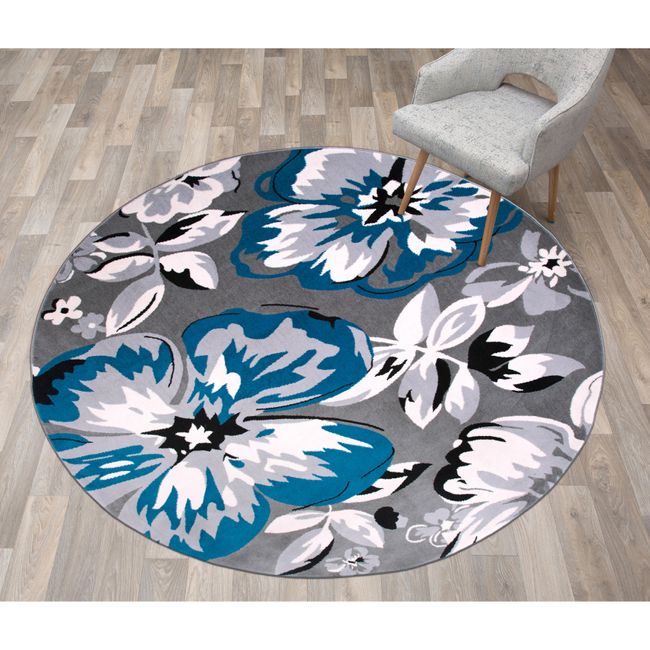 Rugshop Round Area Rugs Modern Floral Design Rugs for Living Room Round Rugs