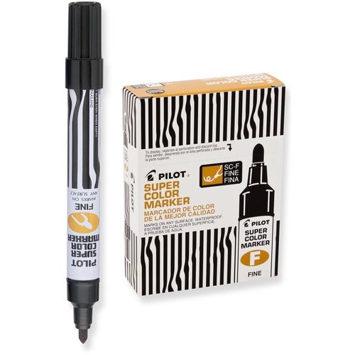 Pilot Super Color Refillable Permanent Markers, Black Ink, Fine Bullet Point, 12-Pack (44600)