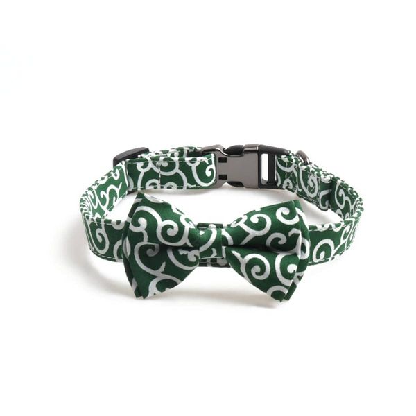 MEIAOJIA Dog Collar, Fabric Arabesque Pattern, Adjustable Size, Pet Collar, Arabesque Pattern, Green, M