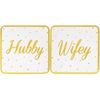 Gold Spotted Hubby And Wifey Coaster Set