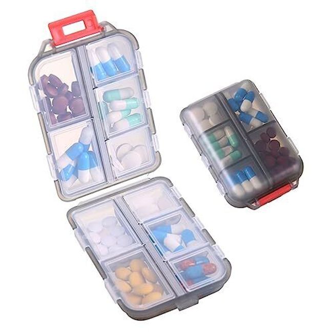 1Pack Travel Pill Organizer 10 Compartments Pill Case Compact and Portab Gray