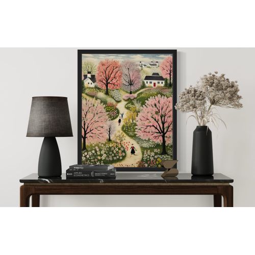 Springtime Blossoms Wall Art Poster Print, Scenery Landscape American Folk Art, Naive Painting Decor Gallery 31 (Springtime Blossoms, 8 x 10 inches, Unframed)