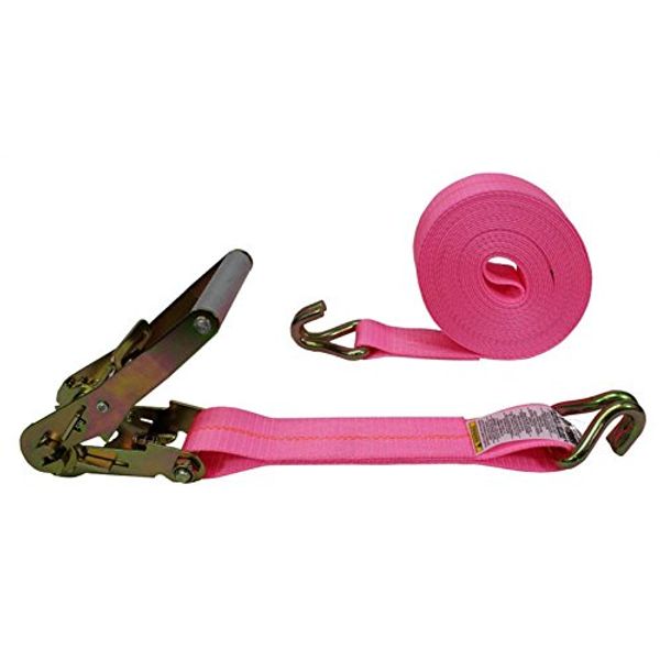 Pink 2-INCH Ratchet Strap with Wire Hooks (34 ft, Wire Hook)