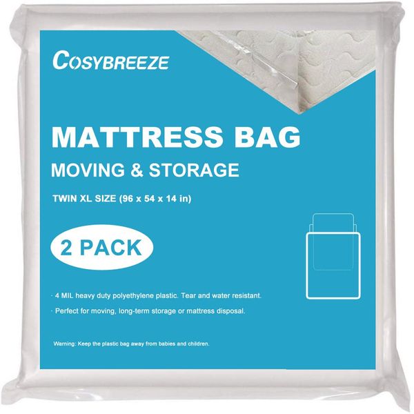 Mattress Bags for Moving and Storage 4 Mil Twin Mattress Bags for Storage 2 Pack - Heavy Duty Waterproof Mattress Cover for Storage and Disposal