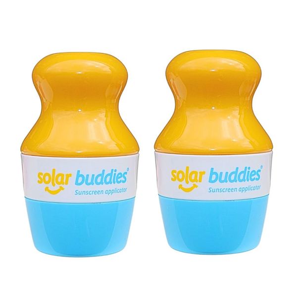 Duo Pack Of Solar Buddies Refillable Roll On Sponge Applicator For Kids, Adults, Families, Travel Size Holds 100ml Travel Friendly for Sunscreen, Suncream and Lotions (Blue/Blue)