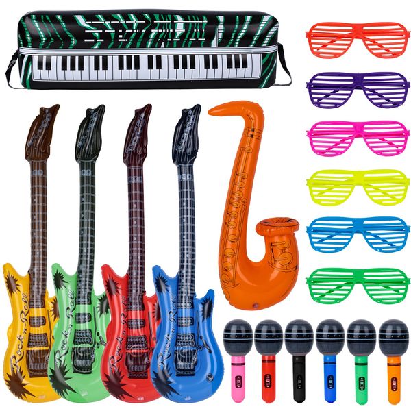 FUTUREPLUSX 18PCS Inflatable Rock Star Toy Set, Inflatable Party Props Musical Instruments for Kids Birthday 80s Party Props