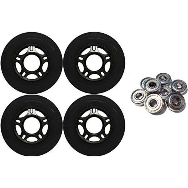 Player's Choice Outdoor Inline Skate Wheels 89a 4-Pack - Choose Size, Color, and Bearings (Black, 80mm 4-pk, ABEC 9 Bearings)