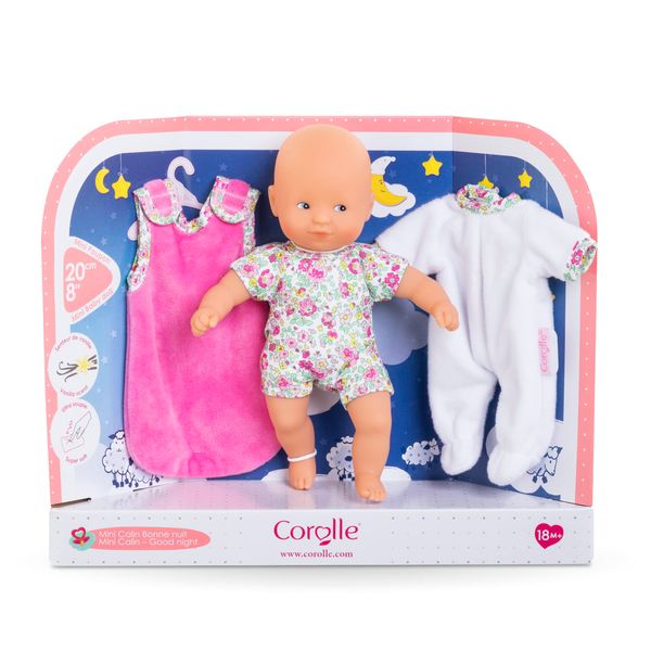 Corolle Mini Calin Good Night Blossom Garden - 8" Soft Baby Doll and Outfit Set Includes Pajamas and Bag Sleeper, Vanilla-Scented, for Kids 18 Months and up