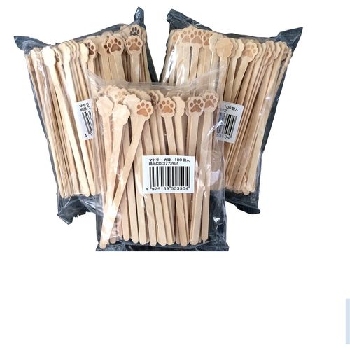 Pawprint Muddler 13 cm Wood 100 Pieces x 3 Pack Total 300 Pack of Roses