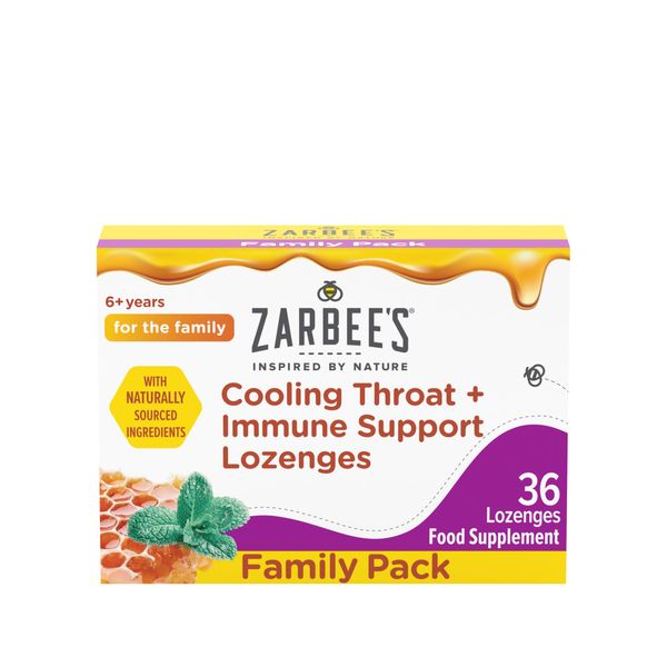 Zarbee’s Cooling Throat + Immune Support Lozenges, Calm and Cool Your Throat with Real Honey and Peppermint Oil Extract. Also Contains Vitamin C and Zinc, No Artificial Colours or Flavours, 36 Count