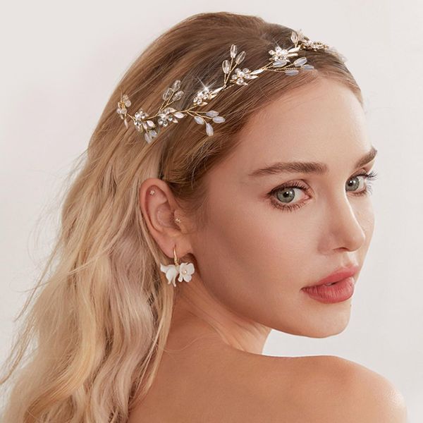 VOBOBE Rhinestones Bridal Headpieces for Wedding, Bridal Hair Accessories Crystal Bridal Flower Gold Vine Headband Hair Pieces for Bridesmaid Women Girls (Bridal Headpiece-A)