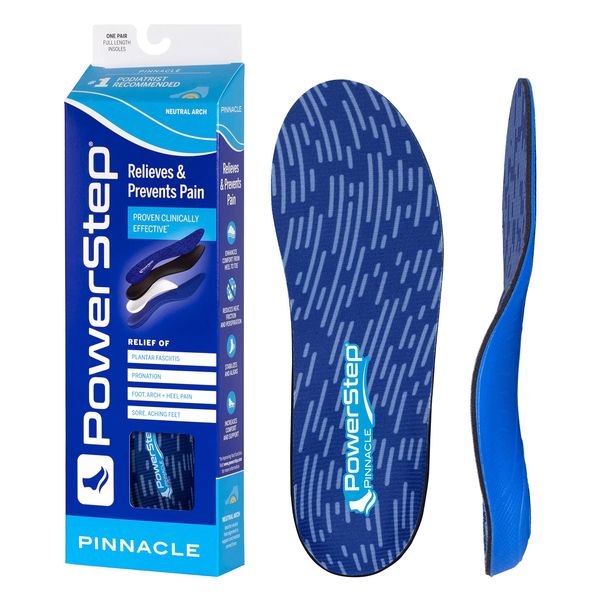 Powerstep Pinnacle Insoles - Orthotics for Plantar Fasciitis & Heel Pain Relief - Full Length Orthotic Insoles for Arch Pain with Moderate Pronation - #1 Podiatrist Recommended (M 5-5.5 W 7-7.5)