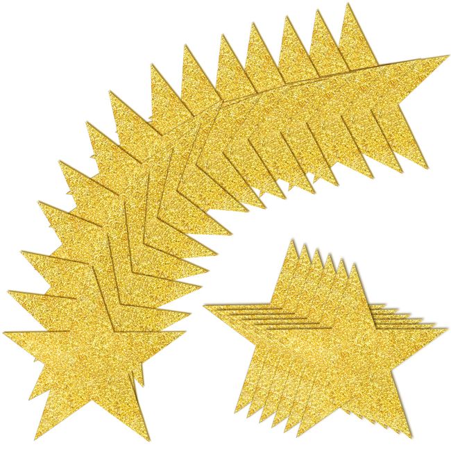 100 PCS Glitter Gold Five Star Cutouts Paper Star Confetti Cutouts Gold Star Cutouts for Bulletin Board Stars Accents Classroom Wall Party Decoration Supply