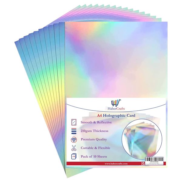 Holographic Card A4 Silver Rainbow Card Metallic Holographic Paper Thick 210gsm Card Shiny Rainbow Silvered Sheets Foil Activity Craft Scrapbooking Cardstock With Iridescent Shimmer Finish (10 Sheets)