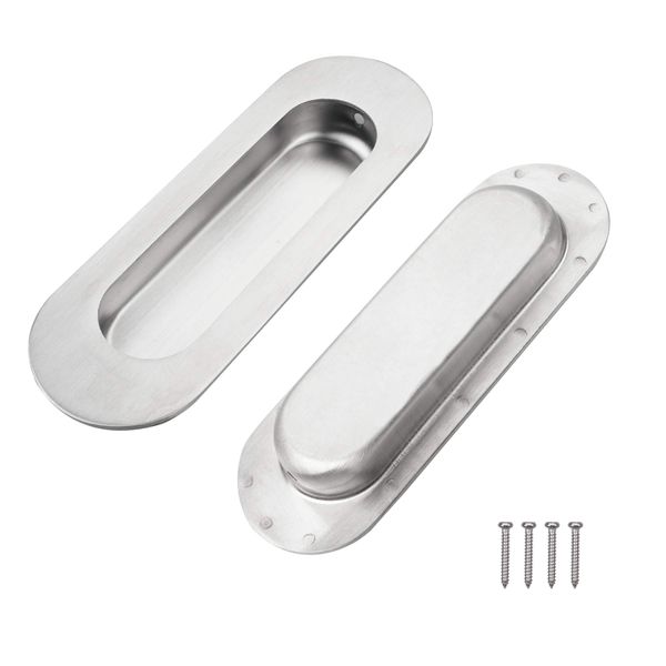 YEYIT 2 Pcs Concealed Embedded Flush Sliding Door Pull Handles, Stainless Steel Elliptical Handle with Hidden Screws,Hidden Pull Handle for Drawer,Wardrobe and Cabinet Drawer Finger Handle