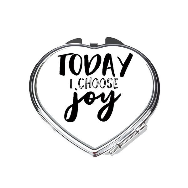Today choose joy [CM17PMR] positive statement compact pocket mirror - silver heart shape
