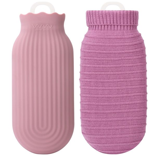 Silicone Hot Water Bottle for Face Heat Therapy,550ML Mini Pocket Hot Water Bottles with Cover,Portable Hand Warmers for Travel,Relief Pain and Heat Therapy(Purple)