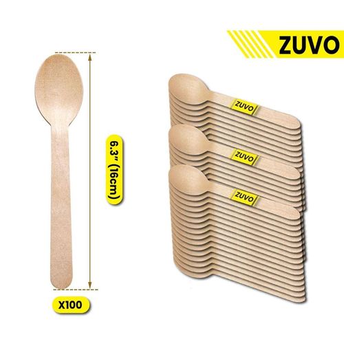 Disposable Wooden Spoons - Pack of 100 - Eco Friendly Biodegradable Wooden Cutlery for Desert - Birch Wood-Sturdy Spoons