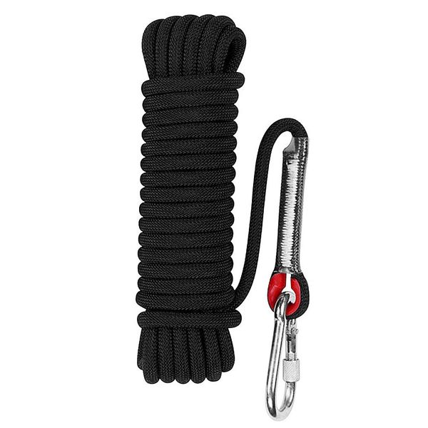 Aoneky 10 mm Static Outdoor Rock Climbing Rope, Fire Escape Safety Rappelling Rope (Black 1, 98)